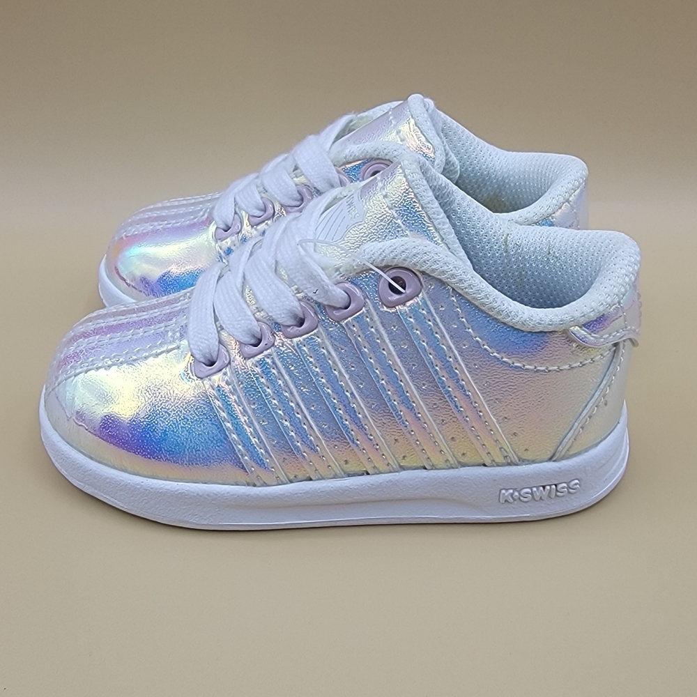 K Swiss Low Top Metallic Siver White Toddler Shoes Size 5C Little Kids New